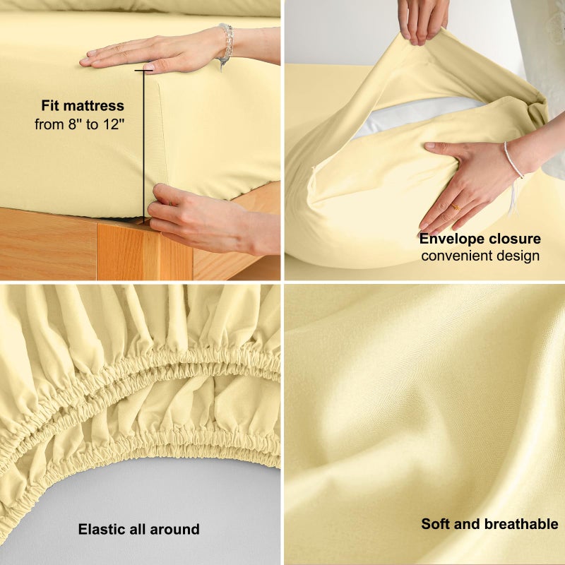 Mohap Bed Sheet Set 4 Pieces Double Brushed Microfiber 1800 - Breathable All Season Luxury Soft Bedding - Full Yellow - Image 5